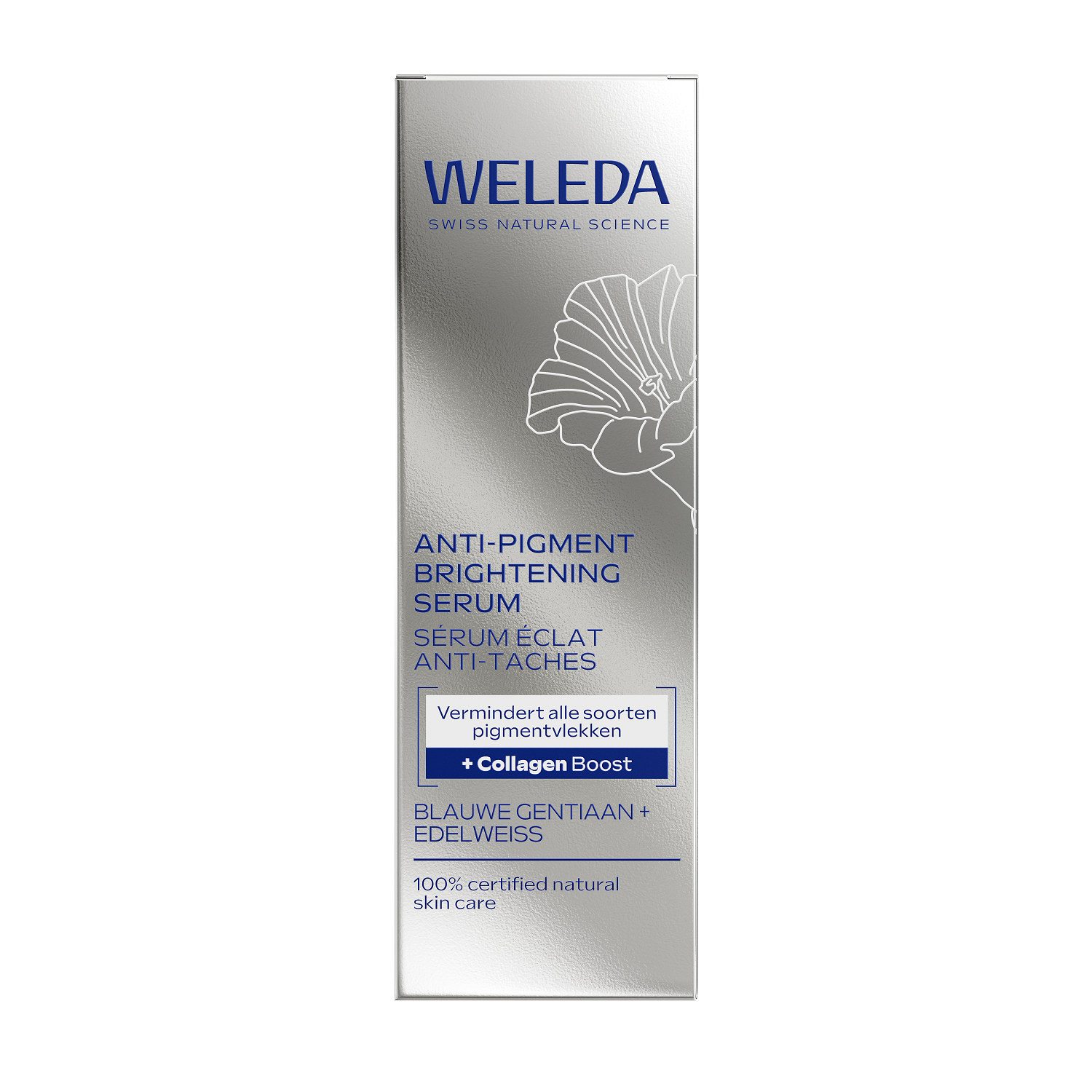 Weleda Anti-pigment brightening serum in 30ml bottle, facial skincare product for luminous, even-toned skin.