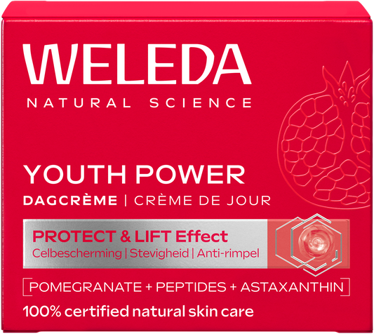 Weleda Youth Power Pomegranate and Astaxanthine face cream in 40ml jar, nourishing facial skincare product.