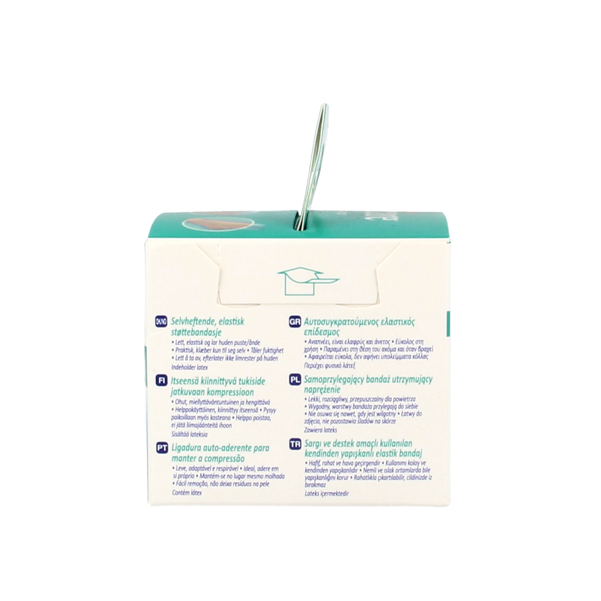 Nexcare Zwachtel huid 5cm x 2.5m, sterile adhesive bandage for wound care, shown rolled out on a clean surface.