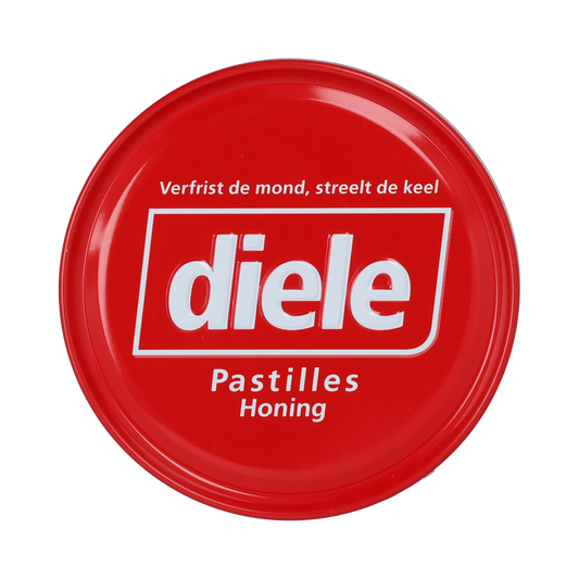 Diele Honing snoepgoed in 75g package, golden honey candies with a sweet, glossy appearance, on a plain background.