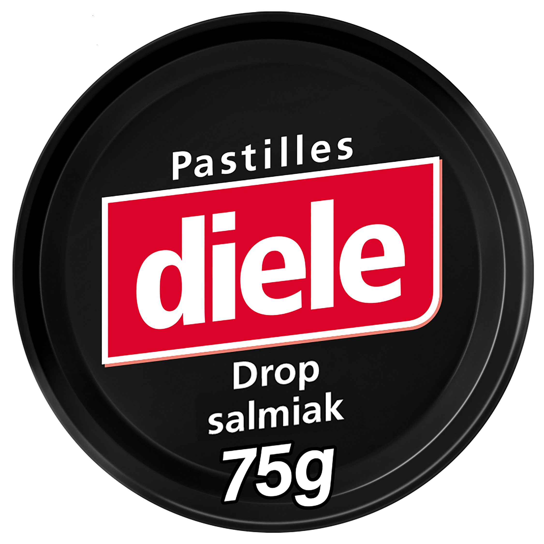 Diele Drop salmiak pastilles in 75g package, salty licorice candy from the Diele snoepgoed brand.
