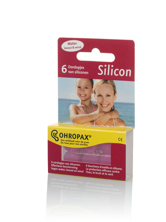 Ohropax Silicon ear protection set with six pairs of soft, reusable ear plugs for noise reduction and hearing protection.