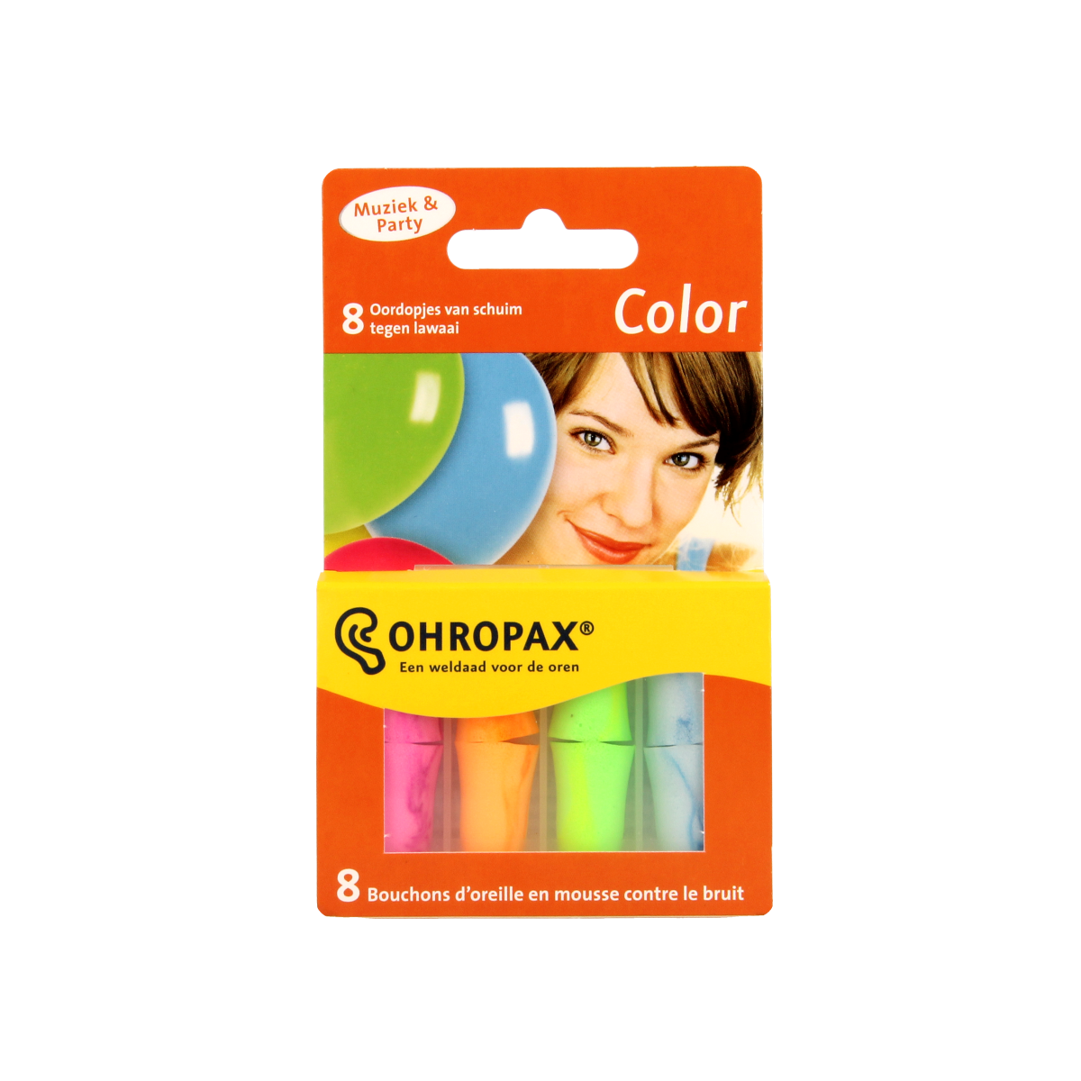 Ohropax soundproof earplugs in colorful packaging, 8-pack for hearing protection and noise reduction.