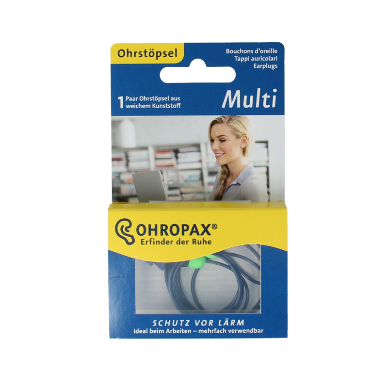 Ohropax Multi ear protection earbuds in packaging, designed for noise reduction and hearing safety.