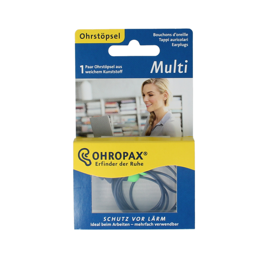 Ohropax Multi ear protection earbuds in packaging, designed for noise reduction and hearing safety.