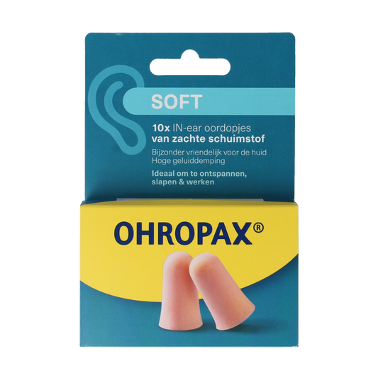 Ohropax soft earplugs for hearing protection, 10-pack, comfortable foam ear protection for noise reduction.