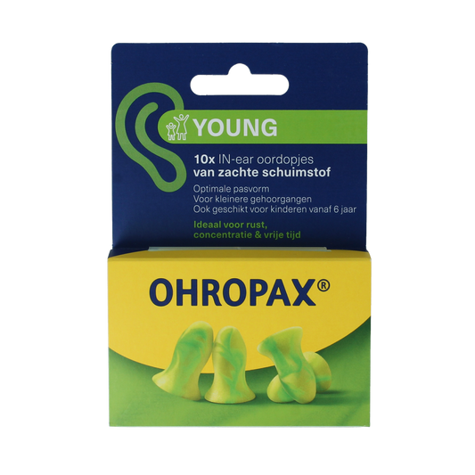 Ohropax Young earplugs for hearing protection, 10-pack, soft foam ear protection for noise reduction.