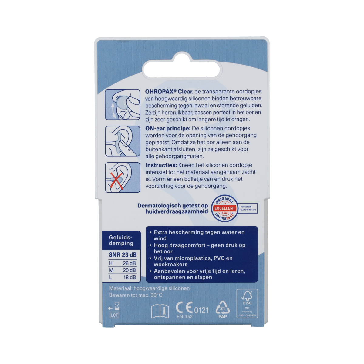 Clear Ohropax Silicon ear protection plugs in a pack of six, designed for comfortable hearing protection.