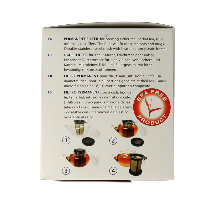 Simon Levelt Theefilter permanent maat L, reusable coffee and tea filter, durable and compatible with various brewing methods.