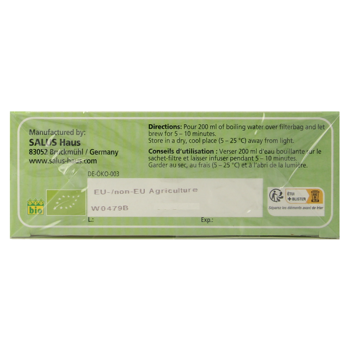 Salus organic anise, fennel, and caraway tea in a box of 15 tea bags with natural herbs for soothing flavor.