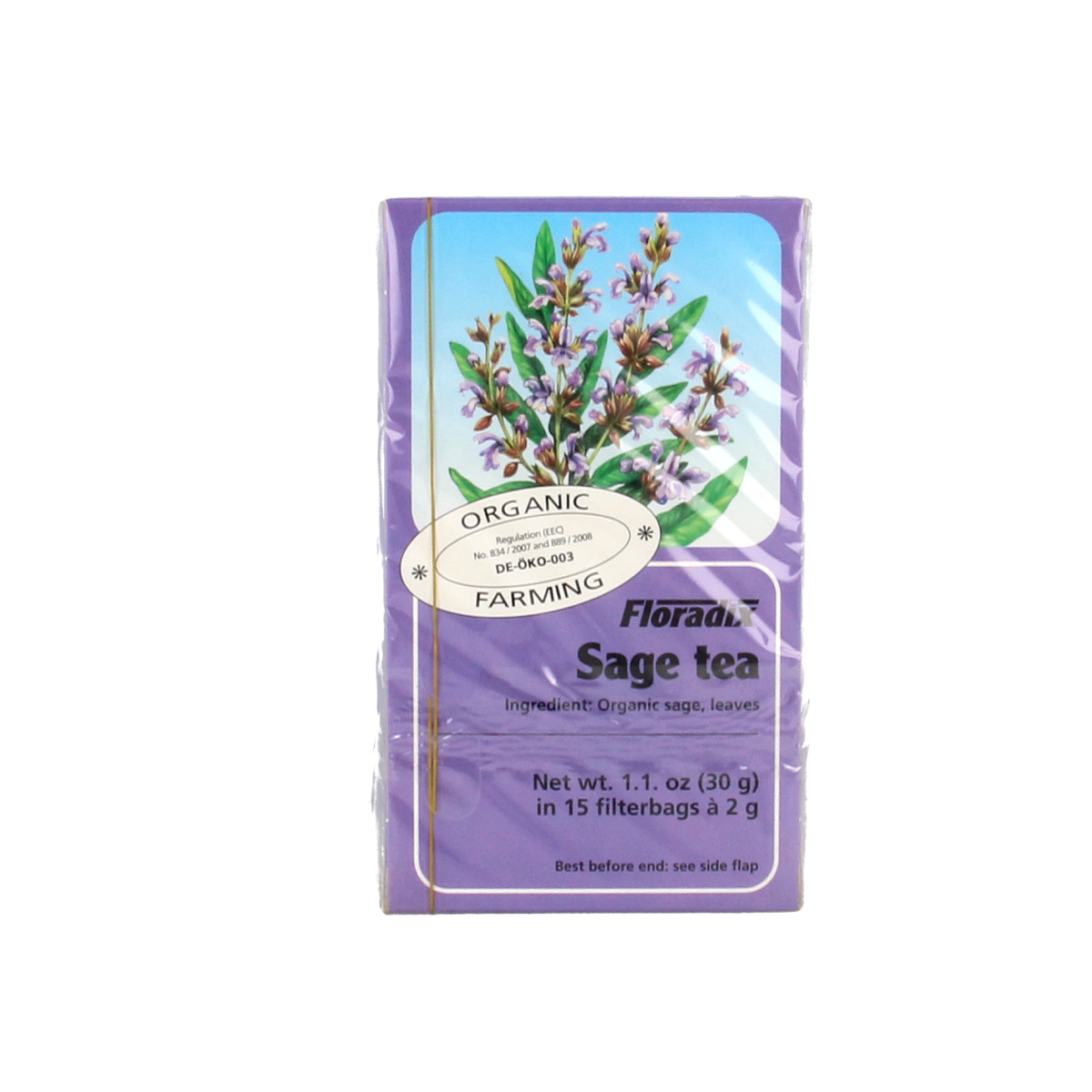 Organic Salus Salie thee bio tea in 15 tea bags, featuring natural herbal infusion with fresh tea leaves.