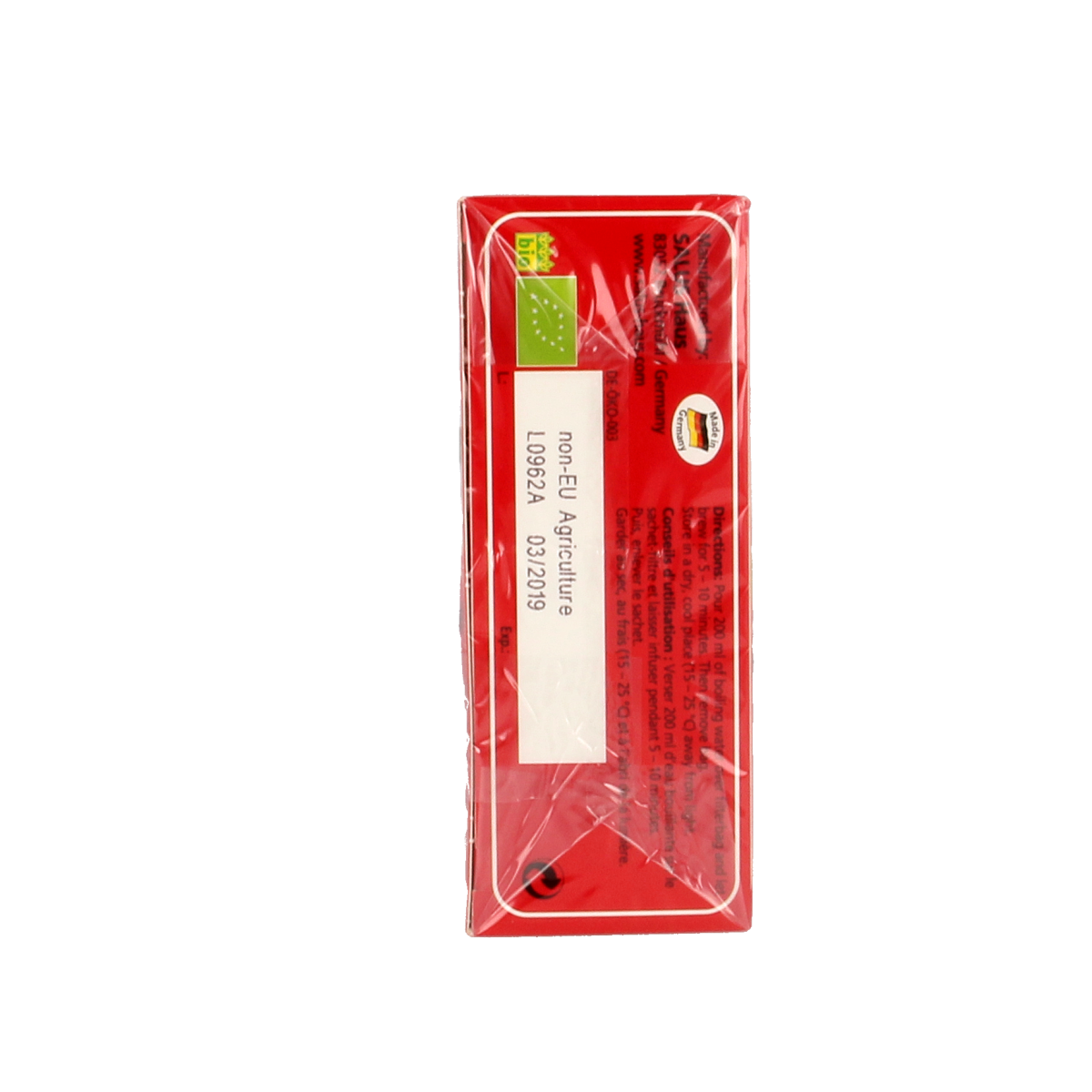 Organic Salus Meidoorn herbal tea in a 15-pack, natural ingredients, with tea bags shown in the image.