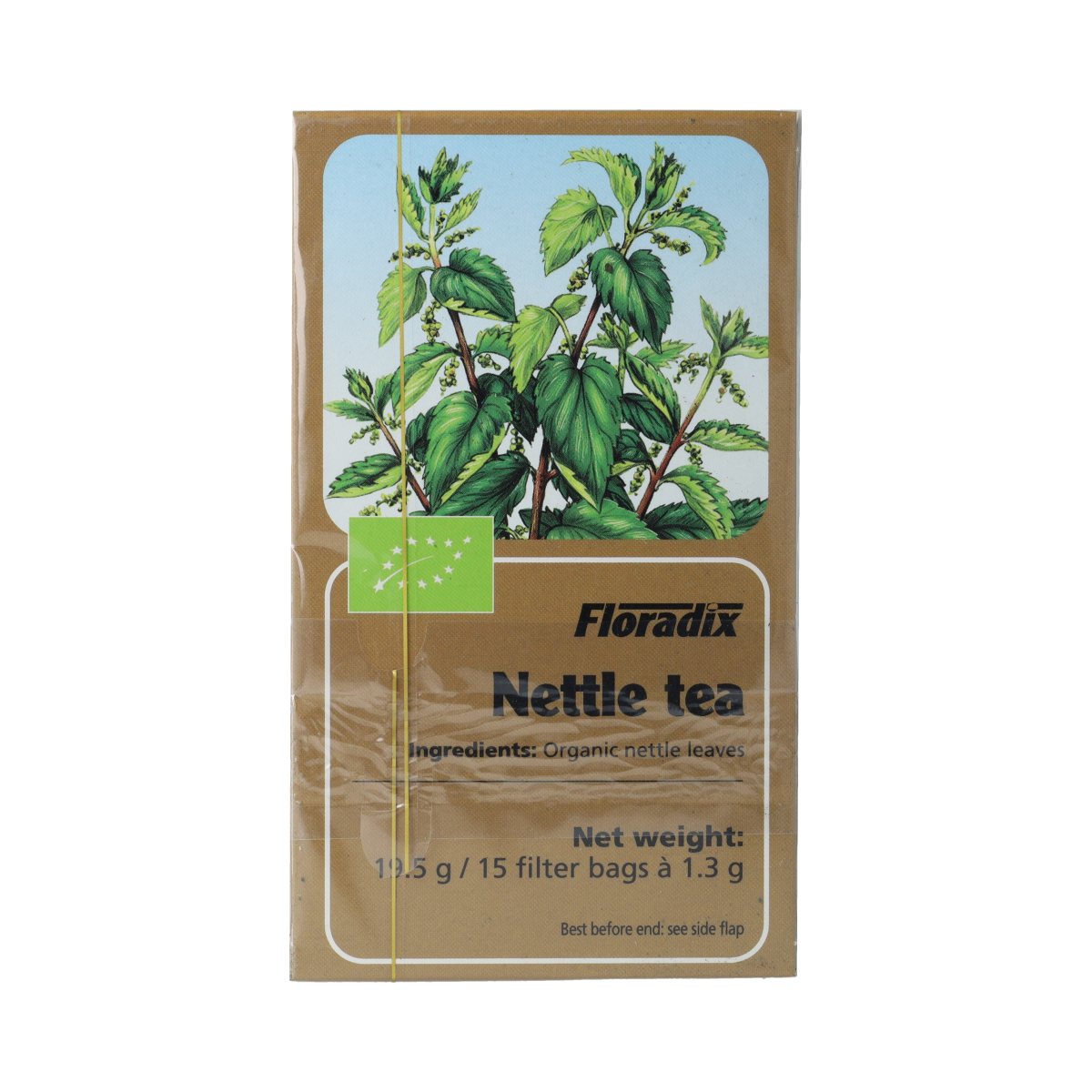 Salus organic nettle tea in a box with 15 tea bags, natural herbal tea product from Salus brand.