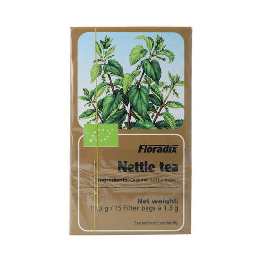 Salus organic nettle tea in a box with 15 tea bags, natural herbal tea product from Salus brand.