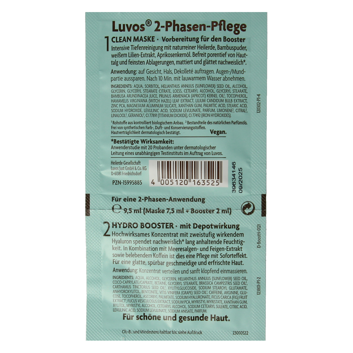 Luvos Hydro Booster 2-Phase Crememasker for facial hydration, 9.5ml, nourishing skincare product with natural bio ingredients.