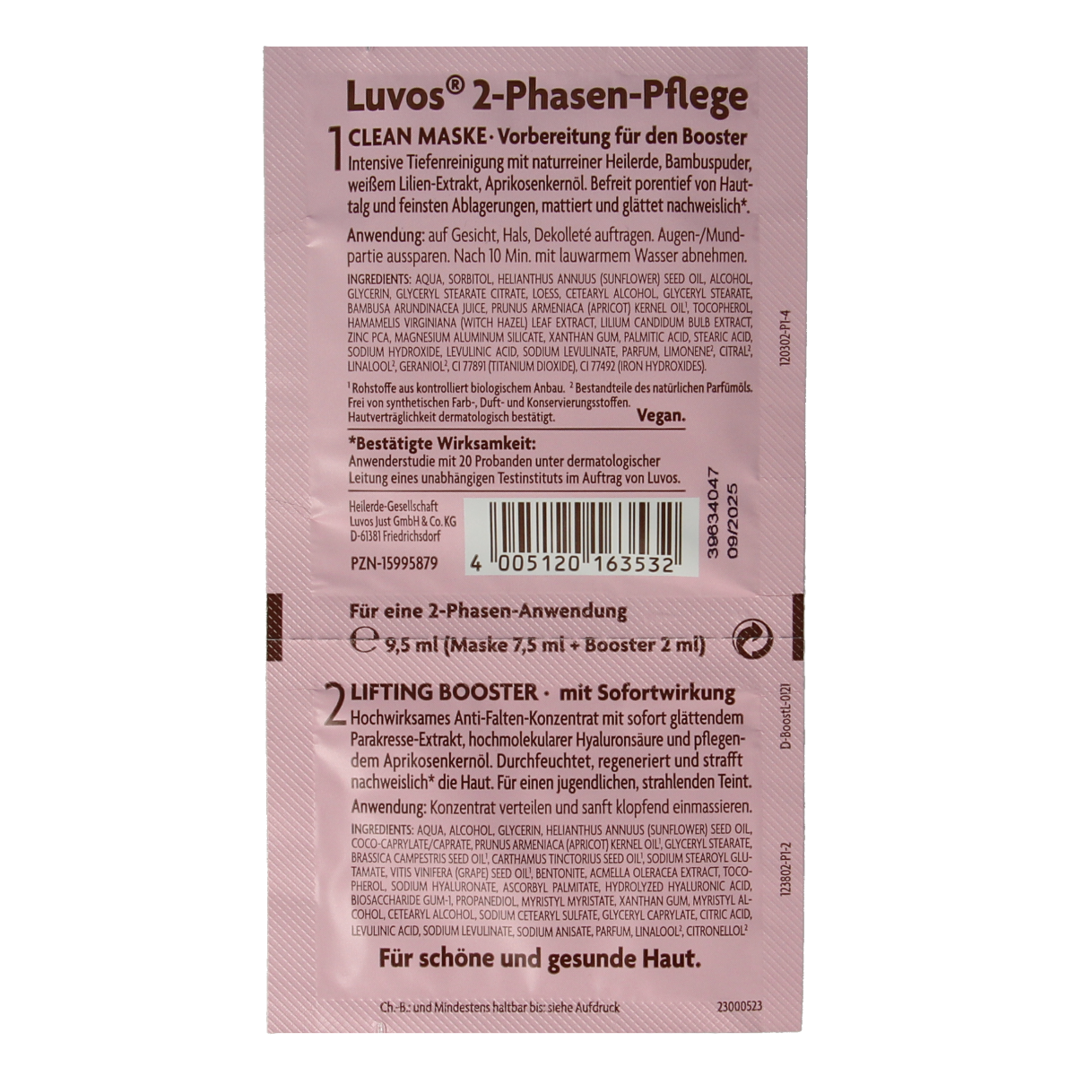 Luvos Crememasker lifting booster 2-fasen bio facial skincare in a 9.50ml tube, showing the product and packaging.