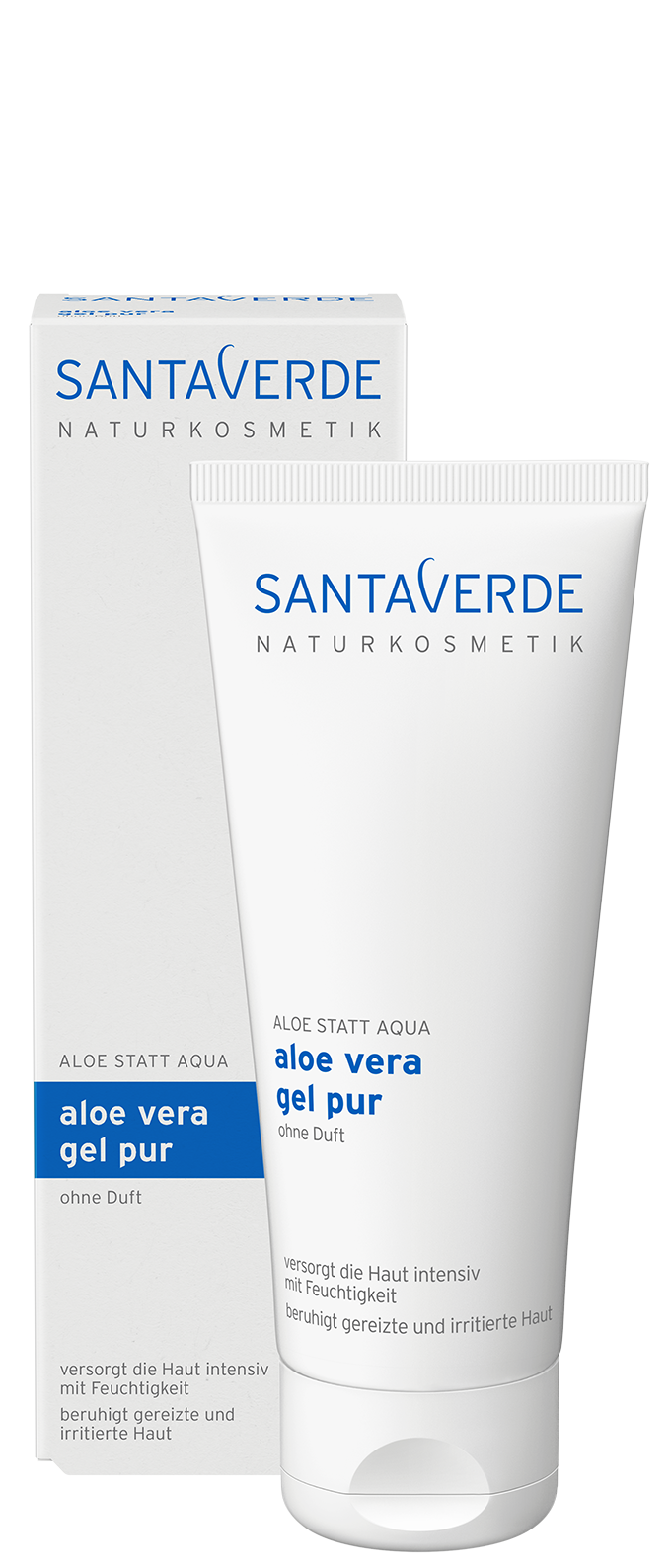 Santaverde Aloe Vera Pure Gel parfumvrij for body care in a 100ml bottle, natural and soothing aloe vera gel.