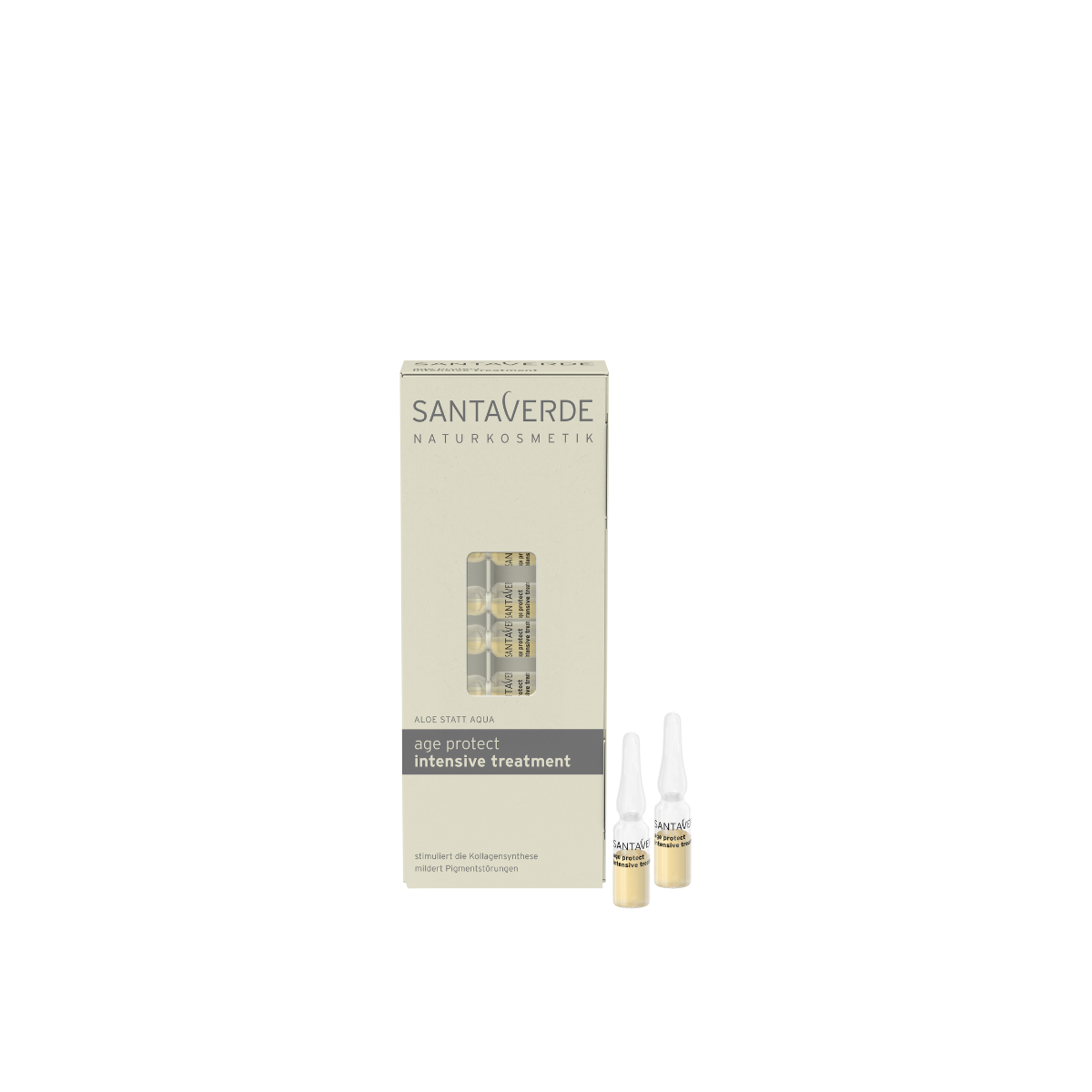 Santaverde Aloe Vera Age Protect Boost 10.00 Ampullen for facial skincare with aloe vera in a clear ampoule bottle