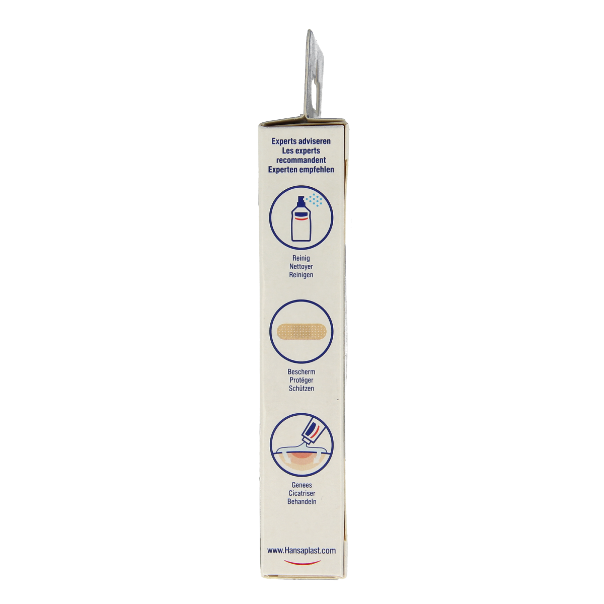 Hansaplast extra strong waterproof plasters, 8-pack, showing adhesive strips with protective padding and waterproof backing.