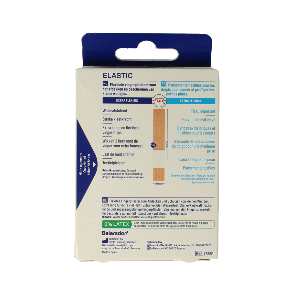 Hansaplast elastic finger strips in a pack of 16, flexible adhesive bandages for finger wounds and injuries.