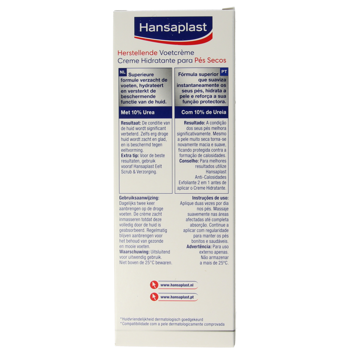 Hansaplast Voetcreme herstellend tube, 100ml, for foot care, with nourishing and repairing properties, shown in a close-up image.