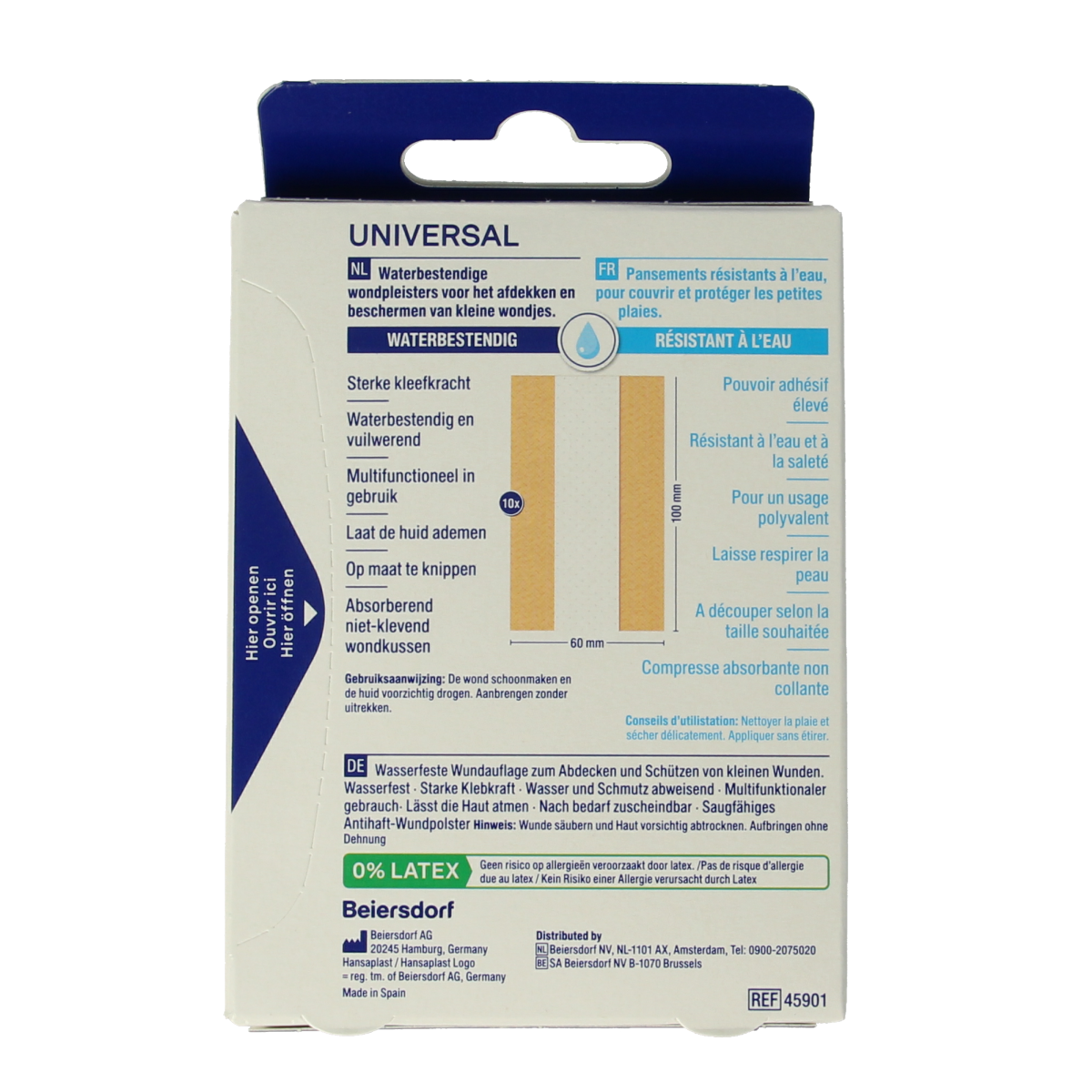 Hansaplast Universal 1m x 6cm adhesive bandage strip for wound care, flexible and durable medical tape.