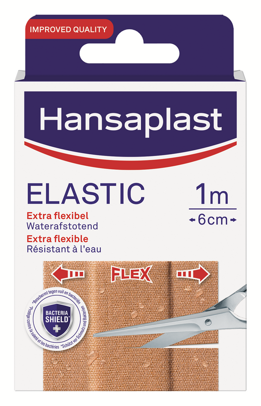 Hansaplast Elastic waterproof bandages, 1m x 6cm, pack of 10, for flexible wound protection and support