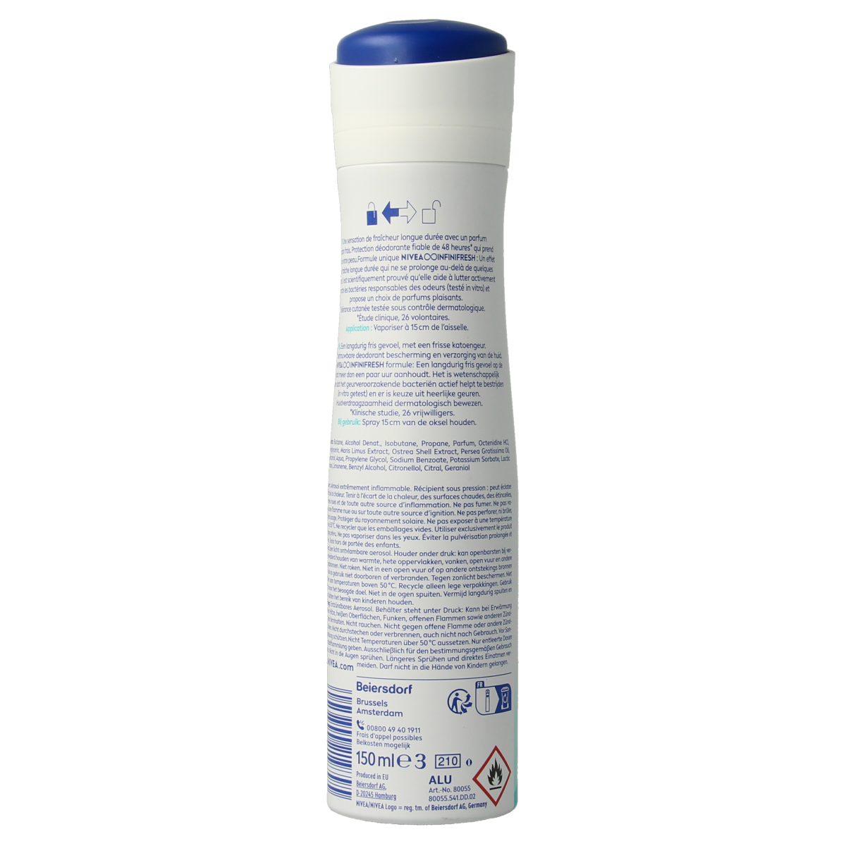 Nivea Fresh Comfort Deodorant Spray 150ml bottle with white and blue packaging, designed for daily freshness.
