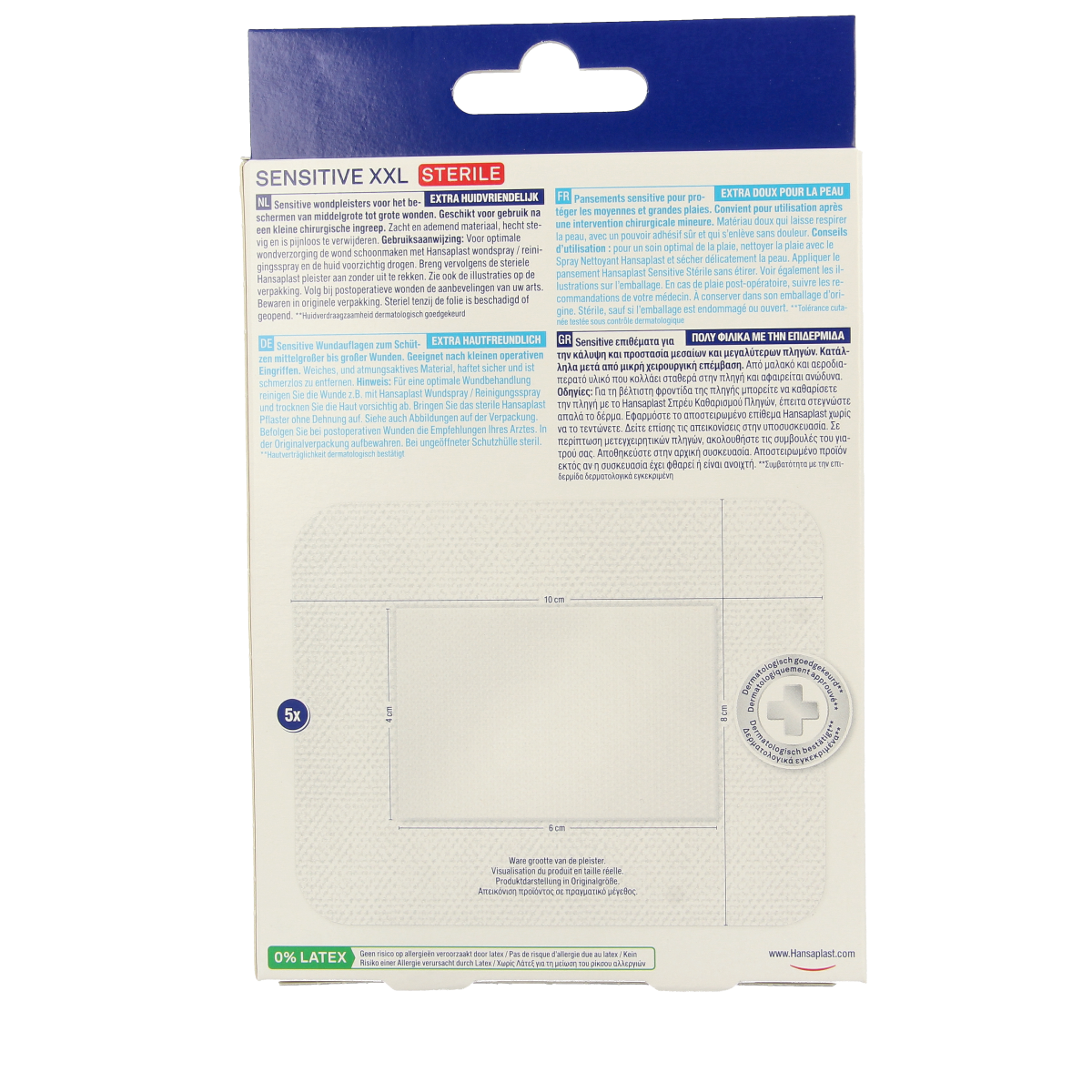 Hansaplast Sensitive XXL bandages and tape in a pack of 5, designed for gentle skin protection and wound care.