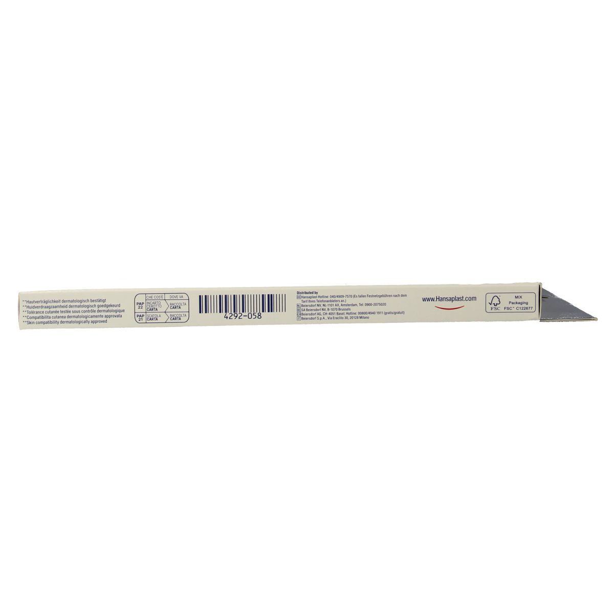 Hansaplast Sensitive 3XL bandages and tape in a box, 5 packs, designed for gentle skin protection and wound care.