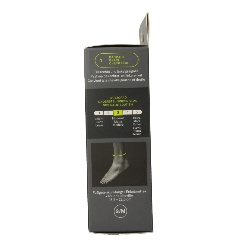 Hansaplast Enkelbrace performance brace for ankle support, shown in black with adjustable straps and padding.