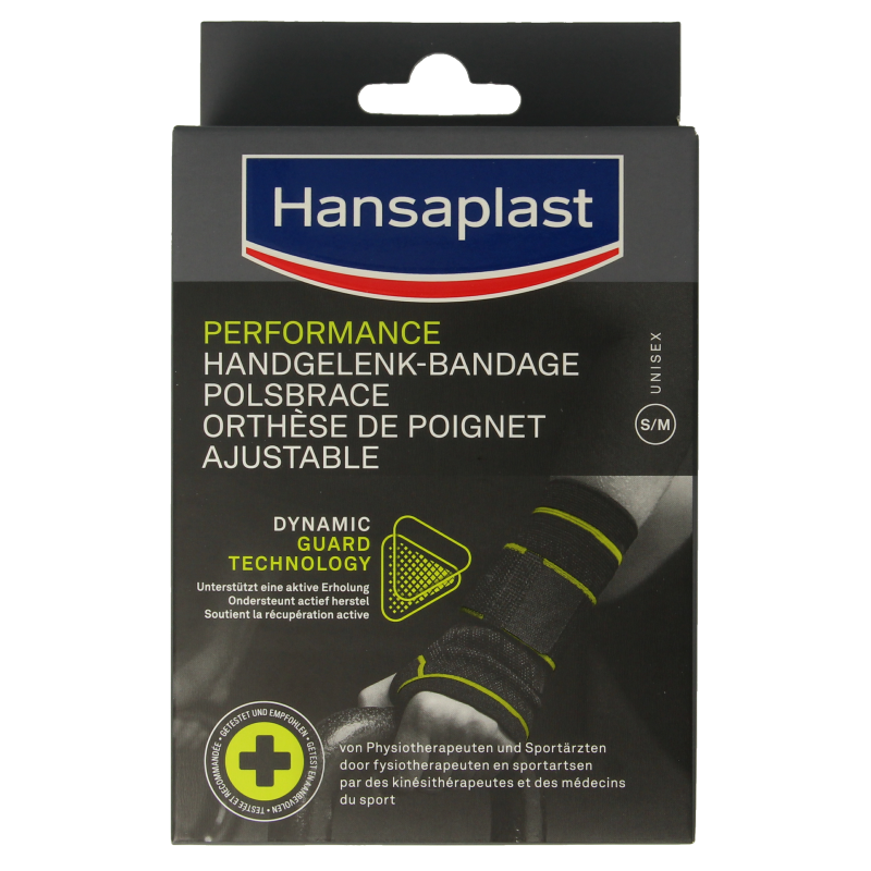 Hansaplast Polsbrace performance brace for wrist support, shown in the image, designed for stability and comfort.