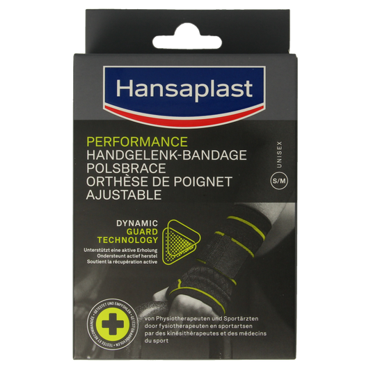 Hansaplast Polsbrace performance brace for wrist support, shown in the image, designed for stability and comfort.