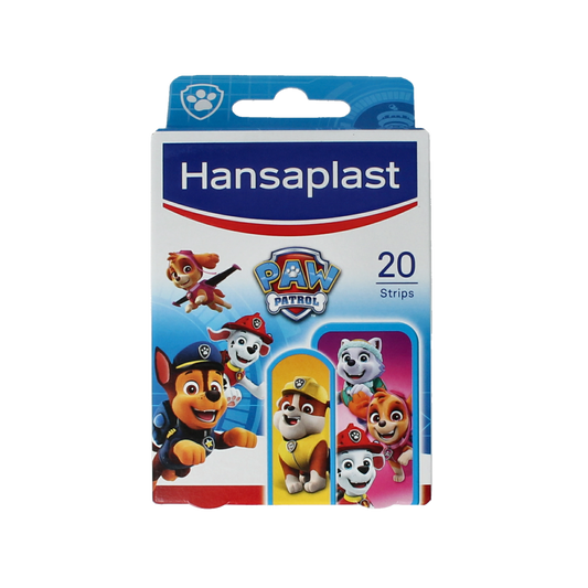 Hansaplast Kids Paw Patrol bandages and tape set with colorful Paw Patrol characters for children's first aid.