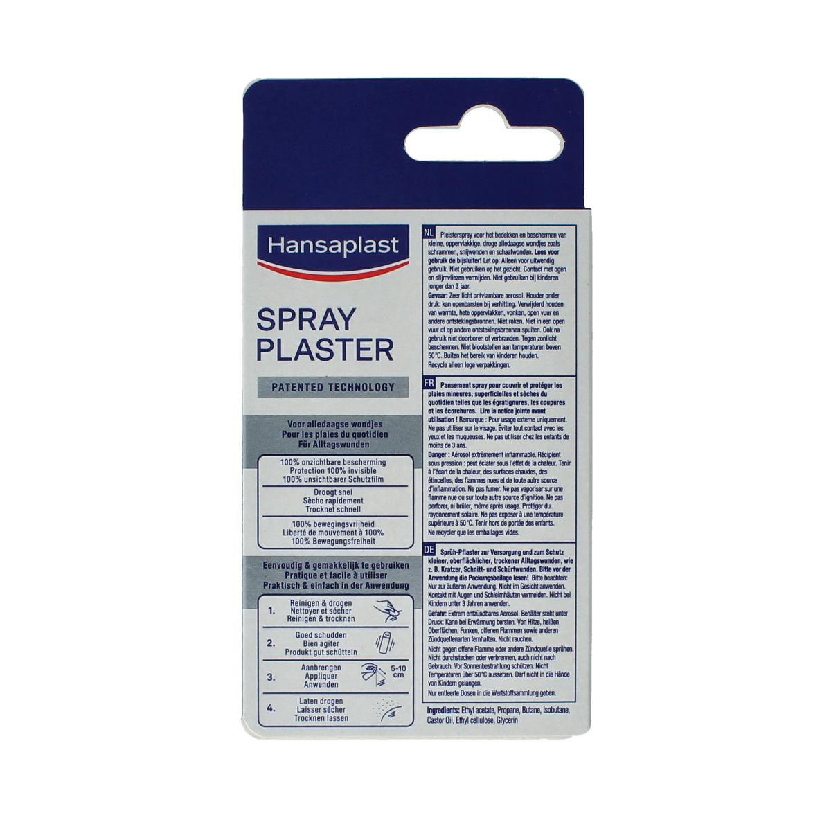 Hansaplast Second Skin Pleister Spray 40ml, a clear spray for easy wound protection and healing, shown in the image.