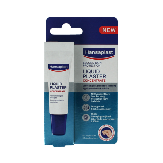 Hansaplast Second Skin liquid plaster in 10ml, flexible healing bandage for minor cuts and skin protection.