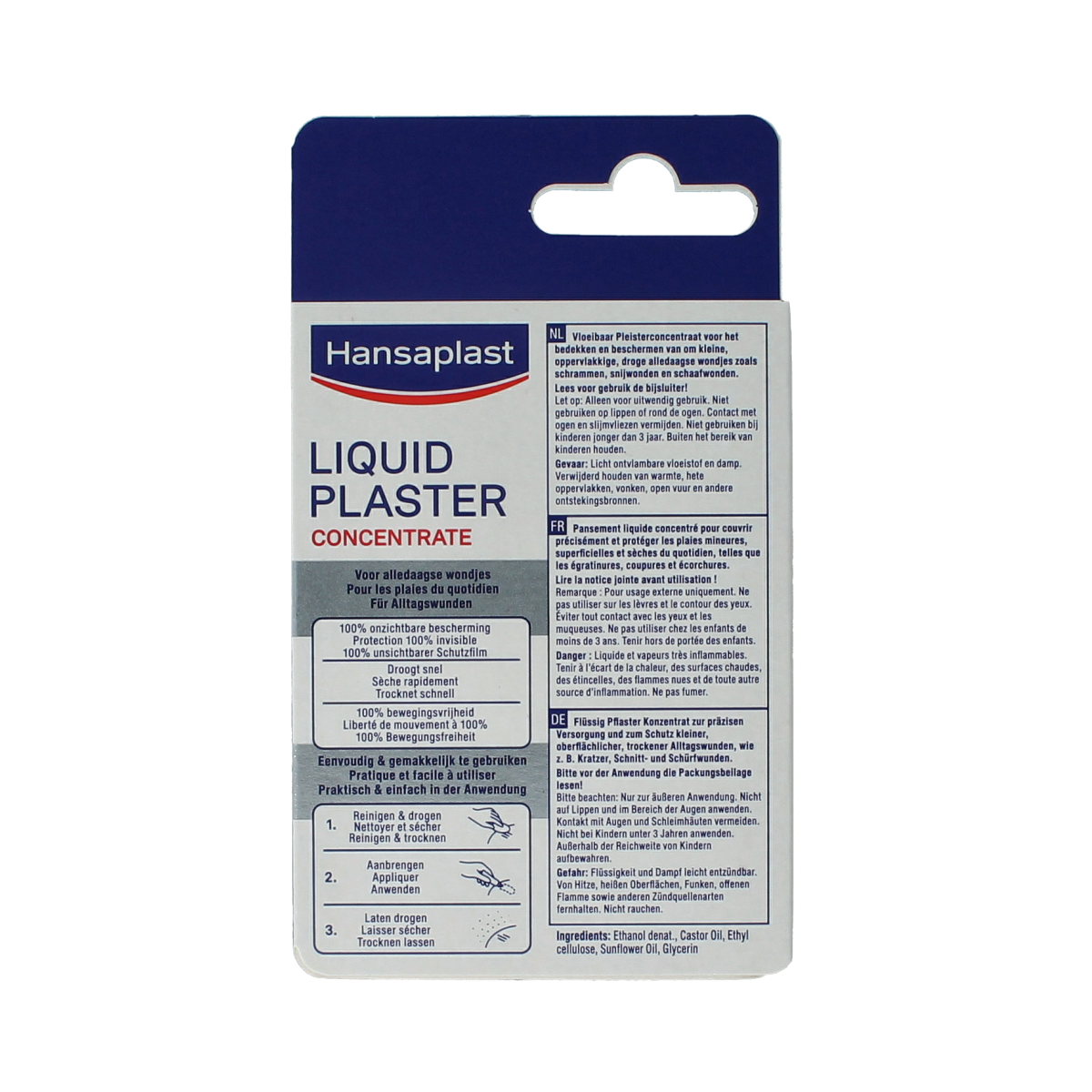 Hansaplast Second Skin liquid plaster in a 10ml bottle, designed for quick, flexible wound protection and healing.