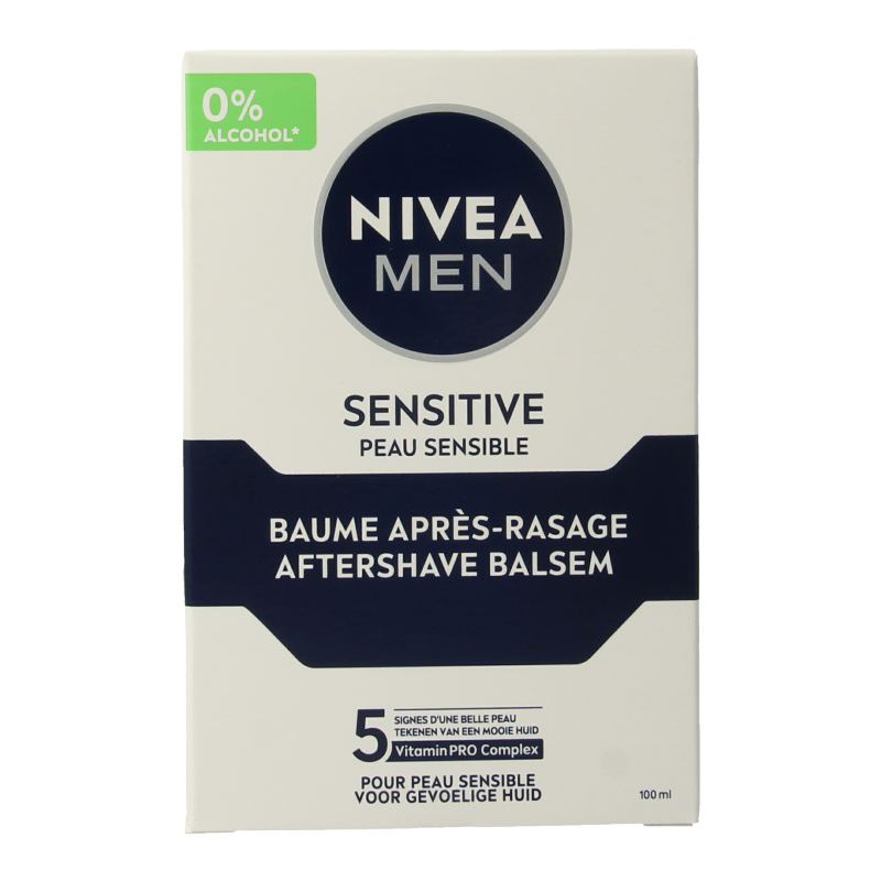 Nivea Men aftershave balsem in 100ml bottle, soothing aftershave for men with nourishing ingredients, suitable for skin care.