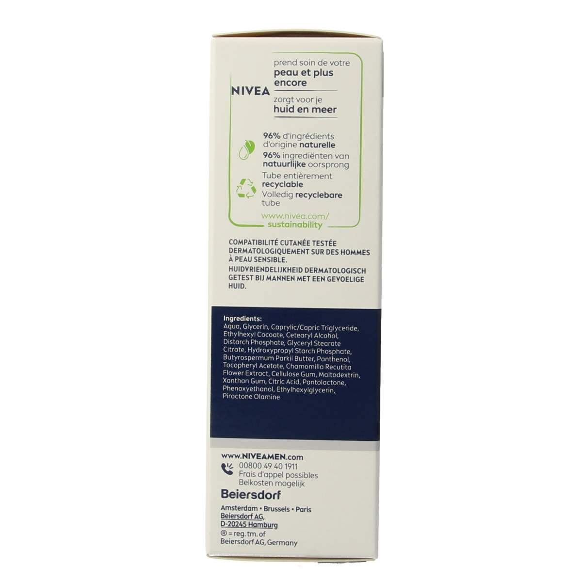 Nivea Men gezichtsverzorging sensitive crème in 75 ml tube, suitable for sensitive skin, with soothing and hydrating properties.