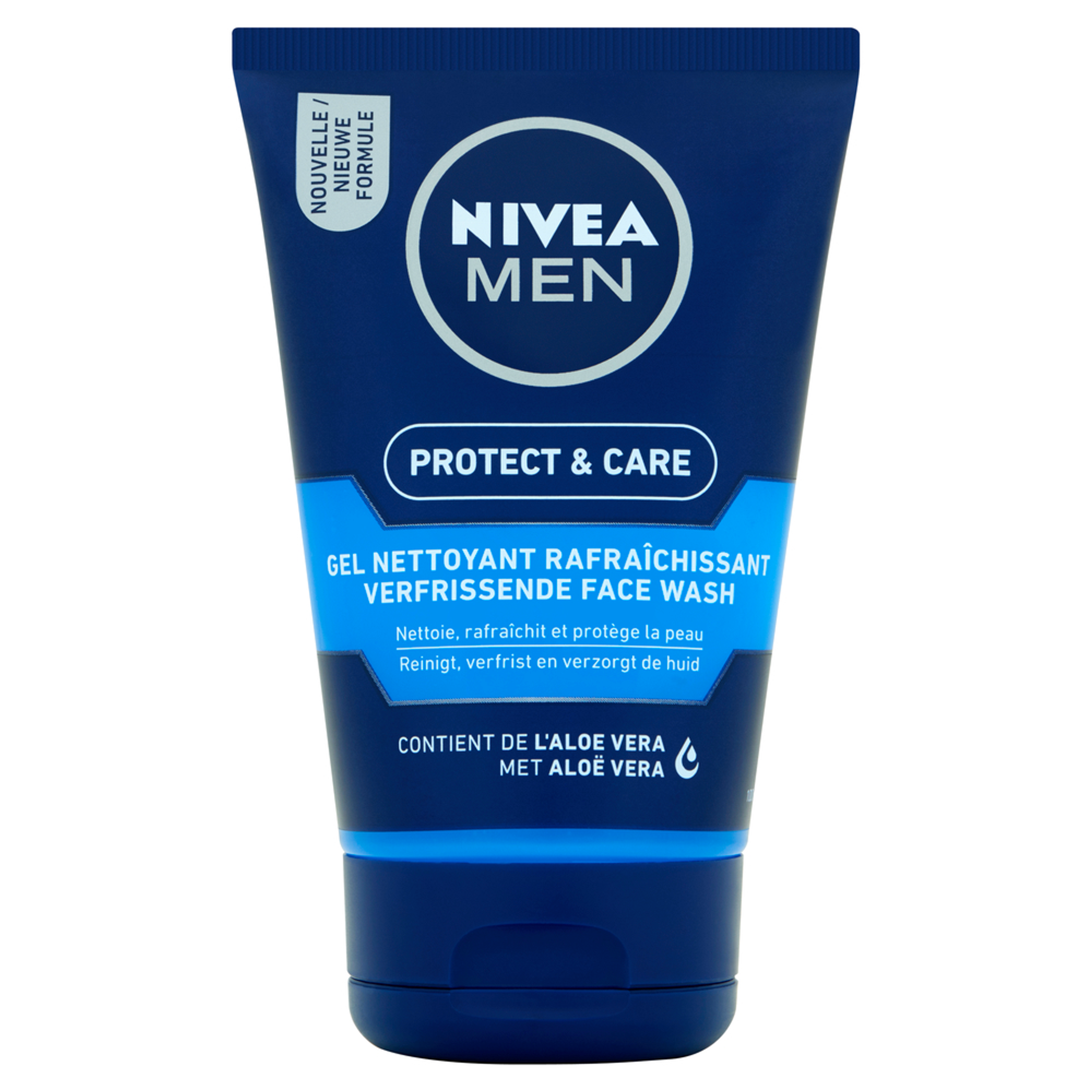 Nivea Men Deep Clean Face Wash 100ml in a clear plastic bottle with blue label, designed for men's facial skincare.