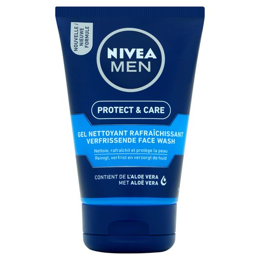 Nivea Men Deep Clean Face Wash 100ml in a clear plastic bottle with blue label, designed for men's facial skincare.
