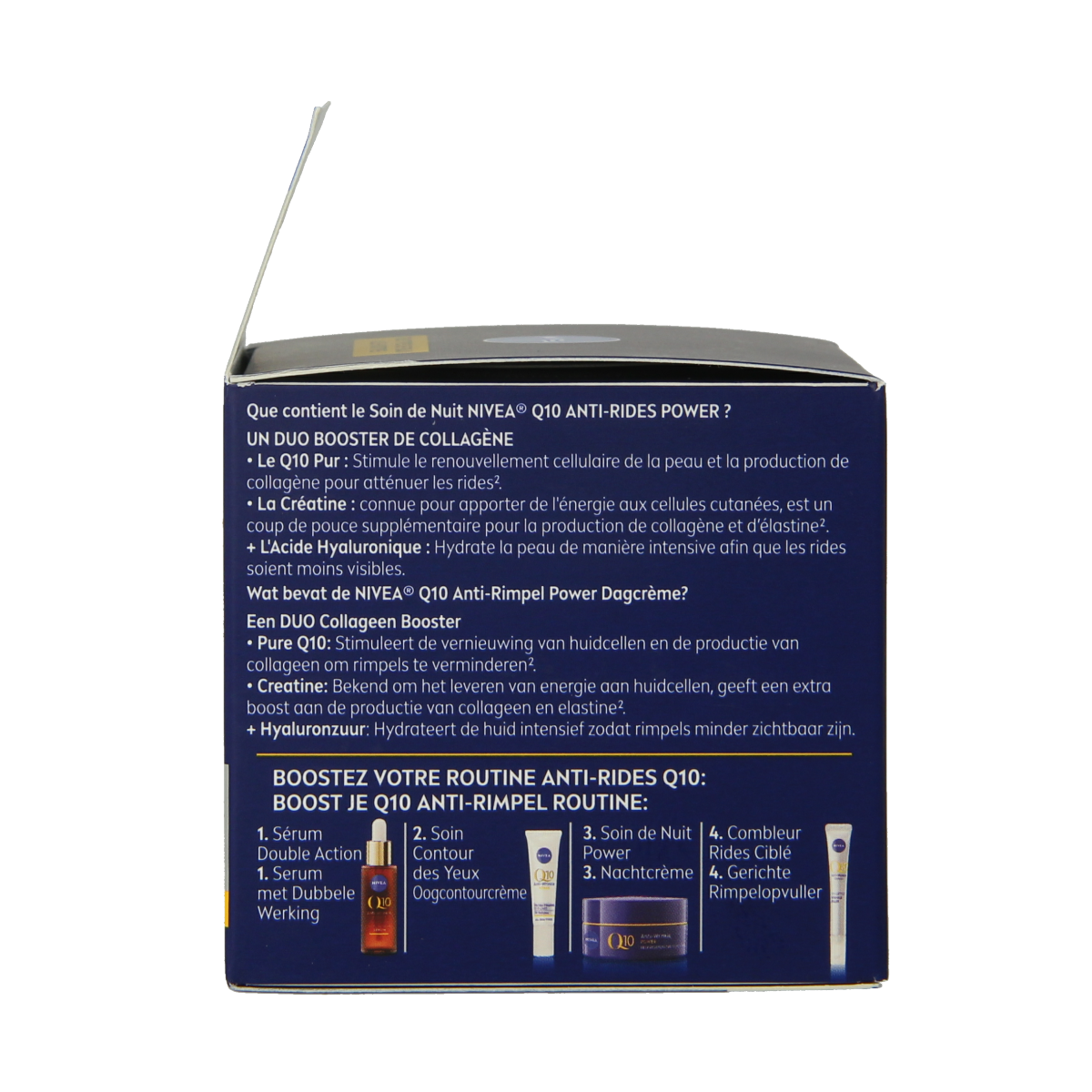 Nivea Visage anti-rimpel nachtcreme Q10+ in 50ml jar, facial skincare cream for anti-aging and wrinkle reduction, close-up.