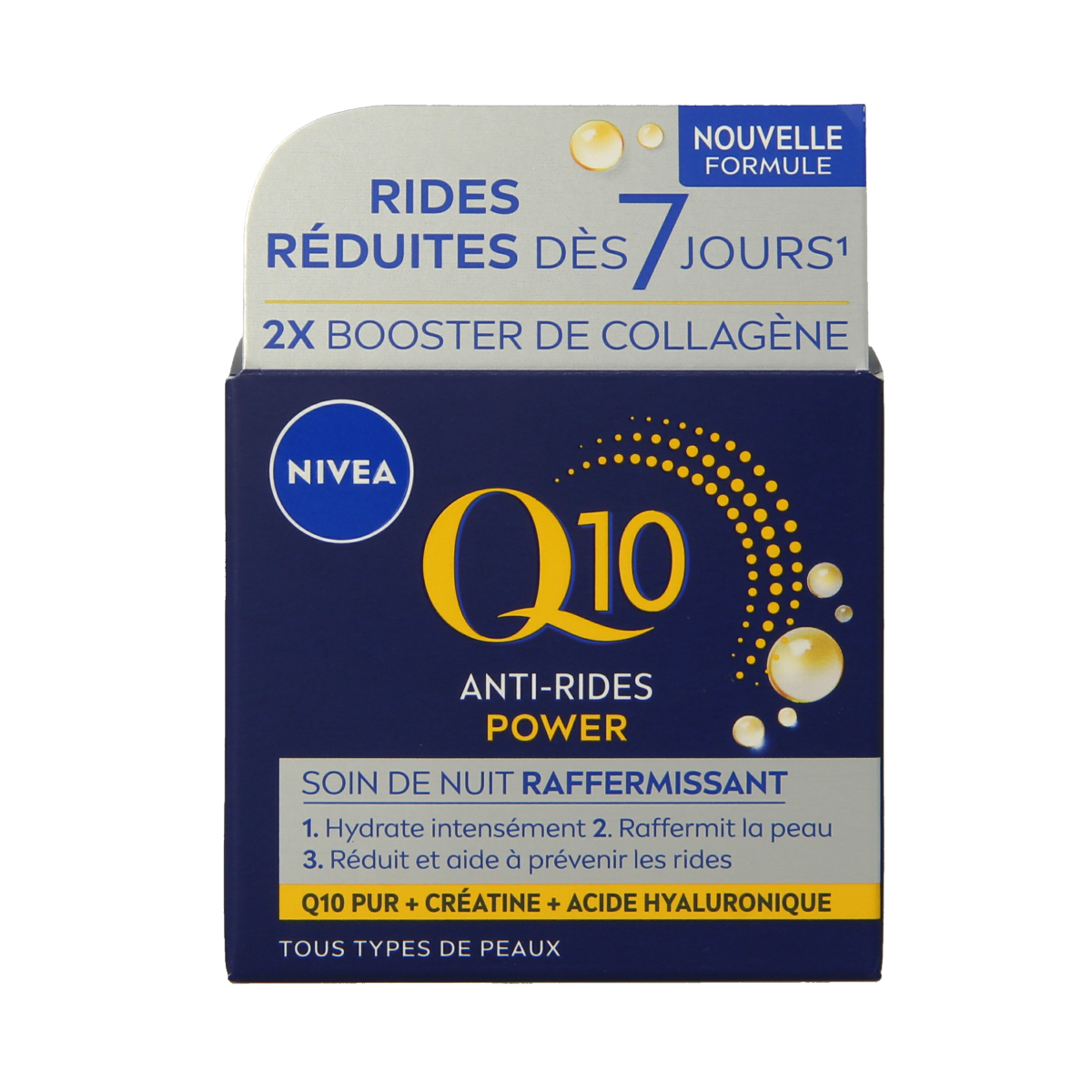 Nivea Visage anti-rimpel nachtcrème Q10+ in 50ml jar, facial skincare product for anti-wrinkle night treatment, close-up shot