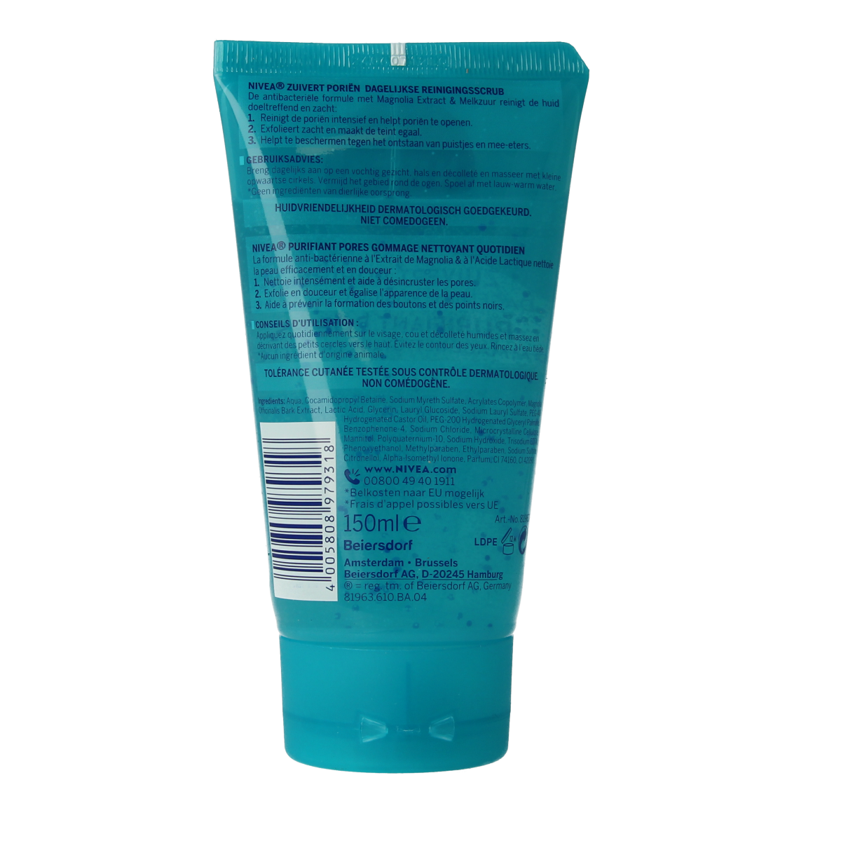 Nivea SOS zuivert porien gezichtsverzorging scrub in 150ml tube, exfoliating facial scrub for deep pore cleansing