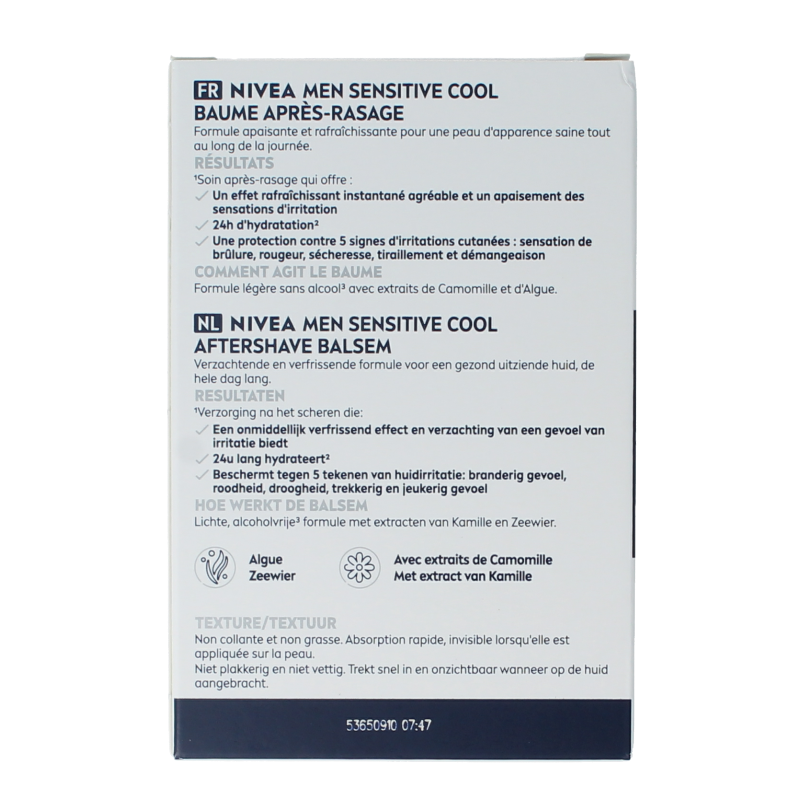Nivea Men aftershave cooling lotion in a 100ml bottle, facial skincare product for soothing and refreshing skin after shaving