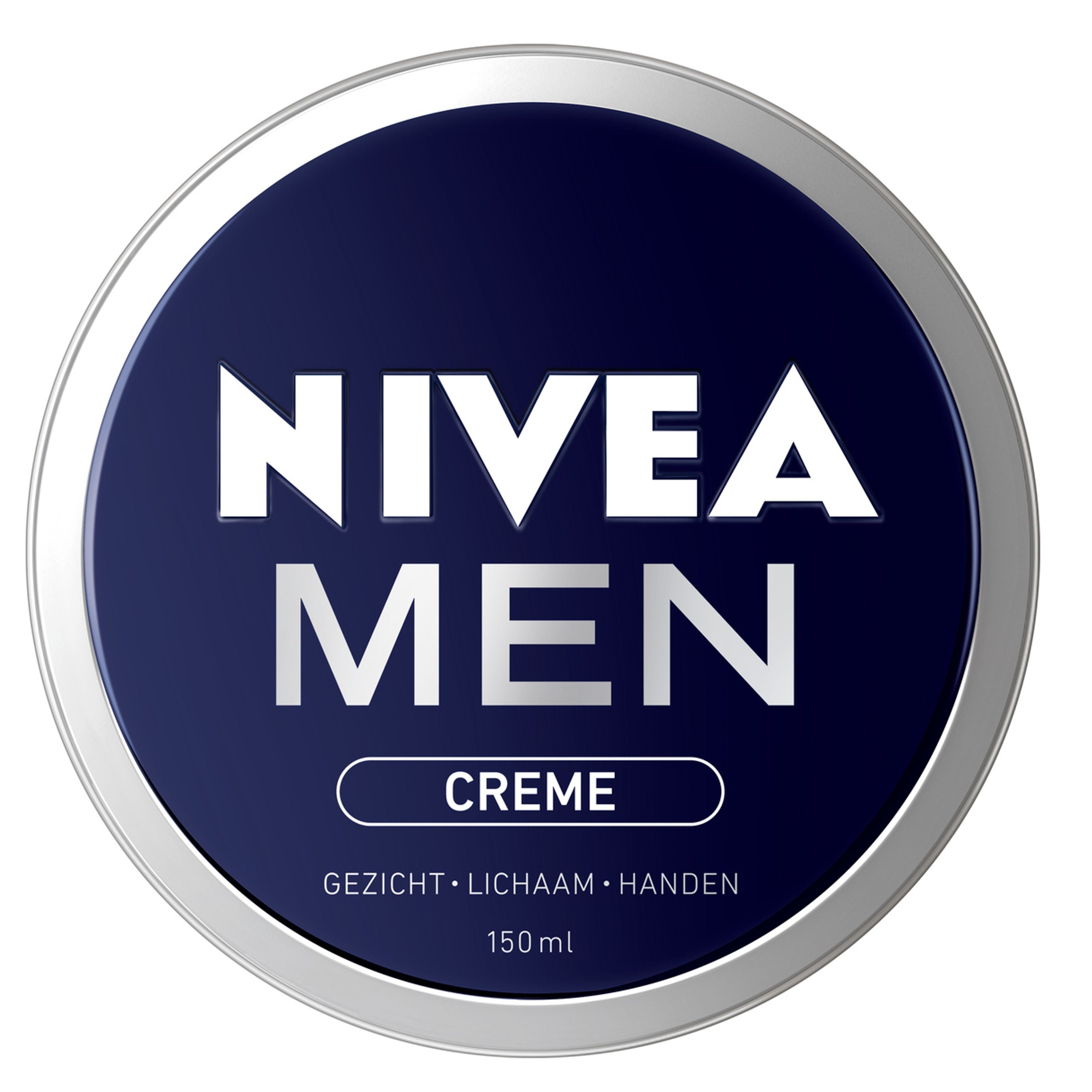 Nivea Men face cream in a 150ml blue tin, designed for men's facial skincare, with the Nivea logo visible on the lid.