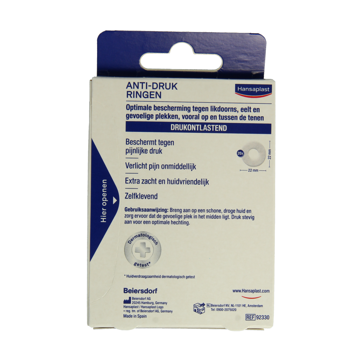 Hansaplast Voet anti-drukring likdoorn en eelt pleisters, 20 stuks, for heel and callus relief with adhesive patches.
