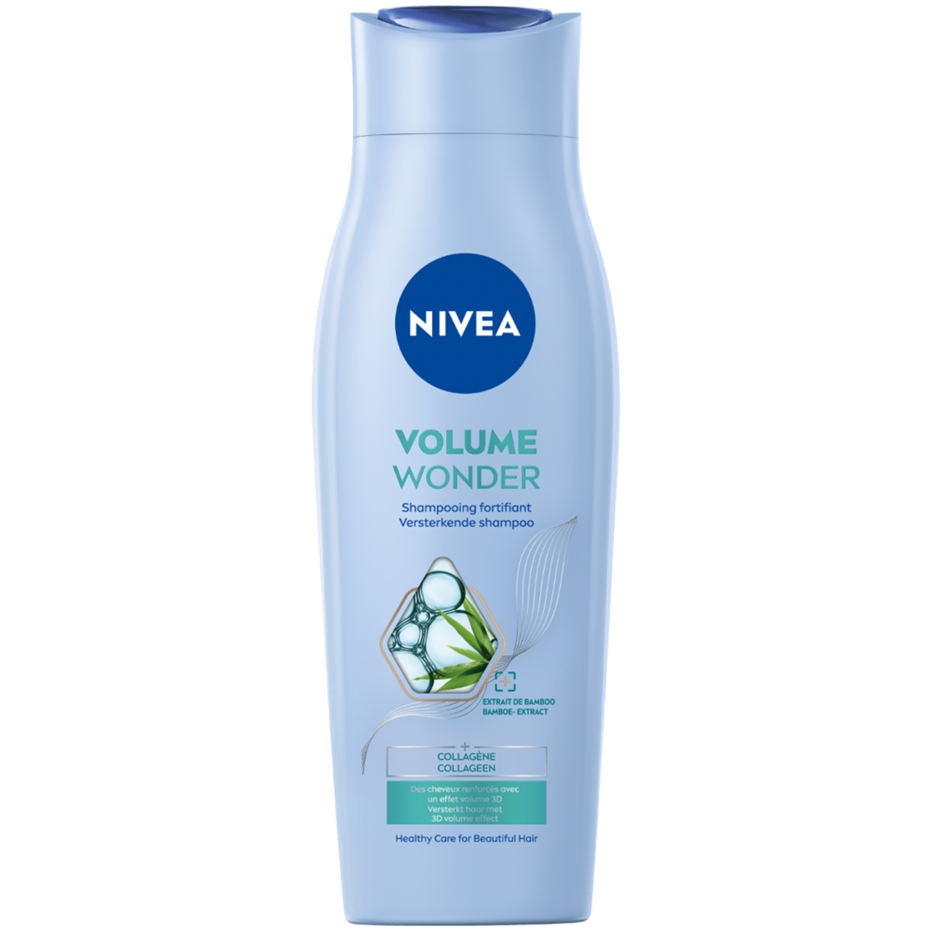 Nivea Volume Wonder Shampoo 250ml bottle showing the label and packaging for volumizing hair care.