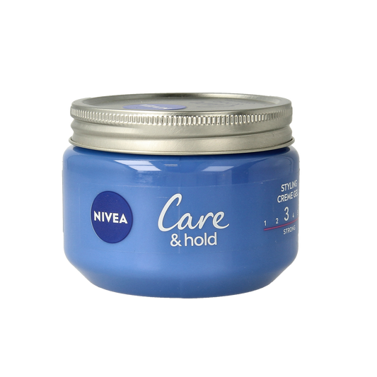 Nivea Care & Hold Styling Creme Gel in 150ml, hair styling product with smooth gel texture, white with blue accents.