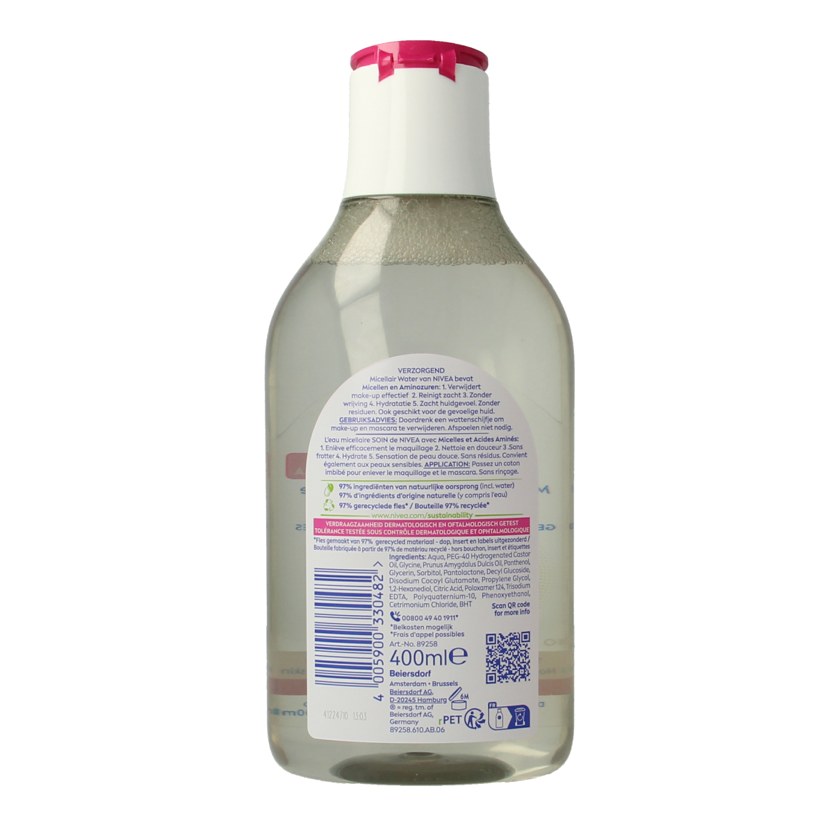 Nivea Micellair Water Caring 400ml for gentle facial cleansing and skin hydration in a clear, large bottle.